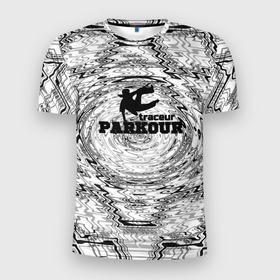 Мужская футболка 3D Slim с принтом Parkour черно белый абстрактный узор в Кировске, 100% полиэстер с улучшенными характеристиками | приталенный силуэт, круглая горловина, широкие плечи, сужается к линии бедра | 