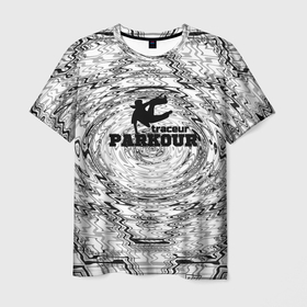 Мужская футболка 3D с принтом Parkour черно белый абстрактный узор в Белгороде, 100% полиэфир | прямой крой, круглый вырез горловины, длина до линии бедер | 