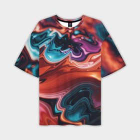 Мужская футболка oversize 3D с принтом Красочные переливы волн ,  |  | 