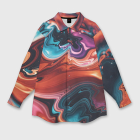 Мужская рубашка oversize 3D с принтом Красочные переливы волн в Новосибирске,  |  | 