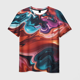 Мужская футболка 3D с принтом Красочные переливы волн в Кировске, 100% полиэфир | прямой крой, круглый вырез горловины, длина до линии бедер | 