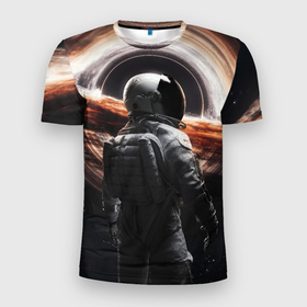 Мужская футболка 3D Slim с принтом Черная дыра   космонавт в Курске, 100% полиэстер с улучшенными характеристиками | приталенный силуэт, круглая горловина, широкие плечи, сужается к линии бедра | 