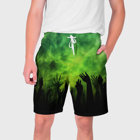 Мужские шорты 3D с принтом Зомби вечеринка в Ухте,  полиэстер 100% | прямой крой, два кармана без застежек по бокам. Мягкая трикотажная резинка на поясе, внутри которой широкие завязки. Длина чуть выше колен | 