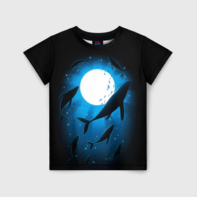 Детская футболка 3D с принтом Киты под водой в Курске, 100% гипоаллергенный полиэфир | прямой крой, круглый вырез горловины, длина до линии бедер, чуть спущенное плечо, ткань немного тянется | Тематика изображения на принте: 