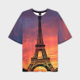 Мужская футболка oversize 3D с принтом Эйфелева башня   закат ,  |  | Тематика изображения на принте: 