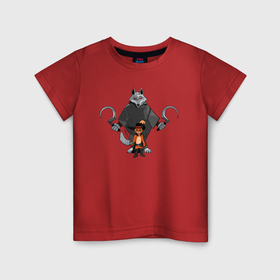 Детская футболка хлопок с принтом Кот в сапогах и Смерть , 100% хлопок | круглый вырез горловины, полуприлегающий силуэт, длина до линии бедер | 