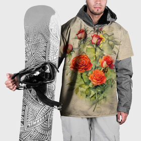 Накидка на куртку 3D с принтом Букет красных роз акварель в Петрозаводске, 100% полиэстер |  | Тематика изображения на принте: 