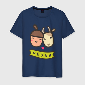 Мужская футболка хлопок с принтом Vegan loves в Белгороде, 100% хлопок | прямой крой, круглый вырез горловины, длина до линии бедер, слегка спущенное плечо. | 