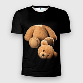 Мужская футболка 3D Slim с принтом Плюшевый медведь с оторванной головой в Белгороде, 100% полиэстер с улучшенными характеристиками | приталенный силуэт, круглая горловина, широкие плечи, сужается к линии бедра | Тематика изображения на принте: 