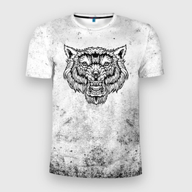 Мужская футболка 3D Slim с принтом Черно белый яростный волк в Петрозаводске, 100% полиэстер с улучшенными характеристиками | приталенный силуэт, круглая горловина, широкие плечи, сужается к линии бедра | 