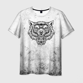 Мужская футболка 3D с принтом Черно белый яростный волк в Белгороде, 100% полиэфир | прямой крой, круглый вырез горловины, длина до линии бедер | 