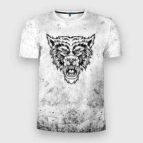 Мужская футболка 3D Slim с принтом Черно белый разозленный волк в Белгороде, 100% полиэстер с улучшенными характеристиками | приталенный силуэт, круглая горловина, широкие плечи, сужается к линии бедра | 