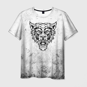 Мужская футболка 3D с принтом Черно белый разозленный волк в Новосибирске, 100% полиэфир | прямой крой, круглый вырез горловины, длина до линии бедер | 