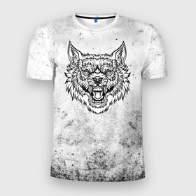 Мужская футболка 3D Slim с принтом Черно белый волк в ярости в Белгороде, 100% полиэстер с улучшенными характеристиками | приталенный силуэт, круглая горловина, широкие плечи, сужается к линии бедра | 