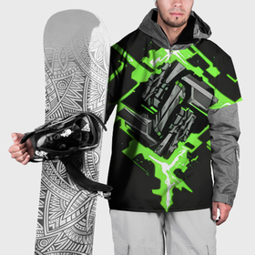 Накидка на куртку 3D с принтом Зелёный рунический камень киберпанк в Петрозаводске, 100% полиэстер |  | Тематика изображения на принте: 