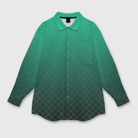 Мужская рубашка oversize 3D с принтом Аквамариновая клетка с градиентом в Тюмени,  |  | 