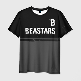 Мужская футболка 3D с принтом Beastars glitch на темном фоне: символ сверху в Курске, 100% полиэфир | прямой крой, круглый вырез горловины, длина до линии бедер | Тематика изображения на принте: 