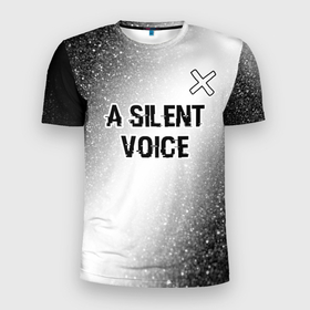 Мужская футболка 3D Slim с принтом A Silent Voice glitch на светлом фоне: символ сверху в Петрозаводске, 100% полиэстер с улучшенными характеристиками | приталенный силуэт, круглая горловина, широкие плечи, сужается к линии бедра | 