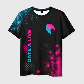 Мужская футболка 3D с принтом Date A Live   neon gradient: надпись, символ , 100% полиэфир | прямой крой, круглый вырез горловины, длина до линии бедер | 