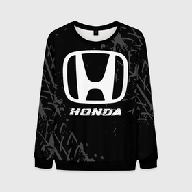 Мужской свитшот 3D с принтом Honda speed на темном фоне со следами шин в Екатеринбурге, 100% полиэстер с мягким внутренним слоем | круглый вырез горловины, мягкая резинка на манжетах и поясе, свободная посадка по фигуре | 
