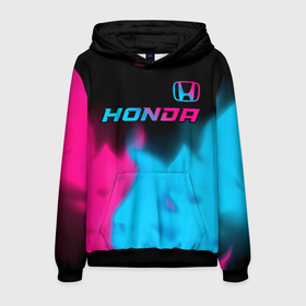 Мужская толстовка 3D с принтом Honda   neon gradient: символ сверху в Кировске, 100% полиэстер | двухслойный капюшон со шнурком для регулировки, мягкие манжеты на рукавах и по низу толстовки, спереди карман-кенгуру с мягким внутренним слоем. | Тематика изображения на принте: 