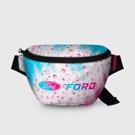 Поясная сумка 3D с принтом Ford neon gradient style: надпись и символ в Курске, 100% полиэстер | плотная ткань, ремень с регулируемой длиной, внутри несколько карманов для мелочей, основное отделение и карман с обратной стороны сумки застегиваются на молнию | 