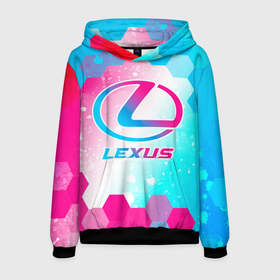 Мужская толстовка 3D с принтом Lexus neon gradient style в Петрозаводске, 100% полиэстер | двухслойный капюшон со шнурком для регулировки, мягкие манжеты на рукавах и по низу толстовки, спереди карман-кенгуру с мягким внутренним слоем. | 