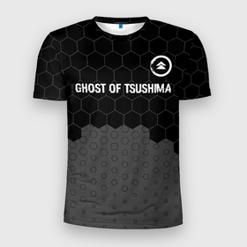 Мужская футболка 3D Slim с принтом Ghost of Tsushima glitch на темном фоне: символ сверху в Тюмени, 100% полиэстер с улучшенными характеристиками | приталенный силуэт, круглая горловина, широкие плечи, сужается к линии бедра | Тематика изображения на принте: 