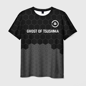 Мужская футболка 3D с принтом Ghost of Tsushima glitch на темном фоне: символ сверху в Тюмени, 100% полиэфир | прямой крой, круглый вырез горловины, длина до линии бедер | Тематика изображения на принте: 