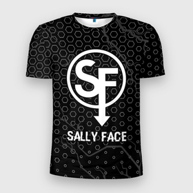 Мужская футболка 3D Slim с принтом Sally Face glitch на темном фоне в Белгороде, 100% полиэстер с улучшенными характеристиками | приталенный силуэт, круглая горловина, широкие плечи, сужается к линии бедра | 
