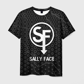 Мужская футболка 3D с принтом Sally Face glitch на темном фоне в Екатеринбурге, 100% полиэфир | прямой крой, круглый вырез горловины, длина до линии бедер | 
