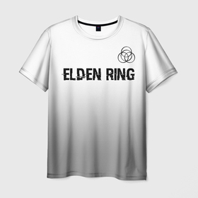 Мужская футболка 3D с принтом Elden Ring glitch на светлом фоне: символ сверху в Екатеринбурге, 100% полиэфир | прямой крой, круглый вырез горловины, длина до линии бедер | 