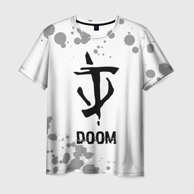 Мужская футболка 3D с принтом Doom glitch на светлом фоне в Екатеринбурге, 100% полиэфир | прямой крой, круглый вырез горловины, длина до линии бедер | 