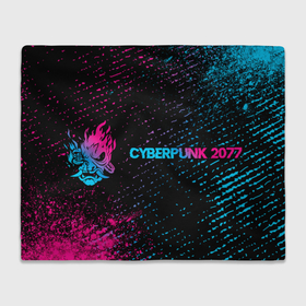 Плед 3D с принтом Cyberpunk 2077   neon gradient: надпись и символ в Тюмени, 100% полиэстер | закругленные углы, все края обработаны. Ткань не мнется и не растягивается | 