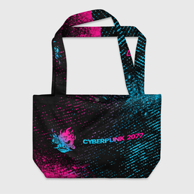 Пляжная сумка 3D с принтом Cyberpunk 2077   neon gradient: надпись и символ в Санкт-Петербурге, 100% полиэстер | застегивается на металлическую кнопку; внутренний карман застегивается на молнию. Стенки укреплены специальным мягким материалом, чтобы защитить содержимое от несильных ударов
 | 