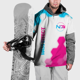 Накидка на куртку 3D с принтом Mass Effect neon gradient style: надпись, символ в Тюмени, 100% полиэстер |  | Тематика изображения на принте: 