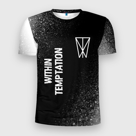 Мужская футболка 3D Slim с принтом Within Temptation glitch на темном фоне: надпись, символ в Екатеринбурге, 100% полиэстер с улучшенными характеристиками | приталенный силуэт, круглая горловина, широкие плечи, сужается к линии бедра | Тематика изображения на принте: 