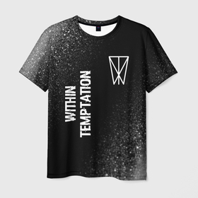 Мужская футболка 3D с принтом Within Temptation glitch на темном фоне: надпись, символ в Екатеринбурге, 100% полиэфир | прямой крой, круглый вырез горловины, длина до линии бедер | Тематика изображения на принте: 