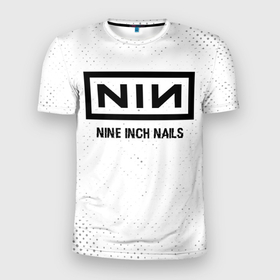 Мужская футболка 3D Slim с принтом Nine Inch Nails glitch на светлом фоне в Курске, 100% полиэстер с улучшенными характеристиками | приталенный силуэт, круглая горловина, широкие плечи, сужается к линии бедра | 