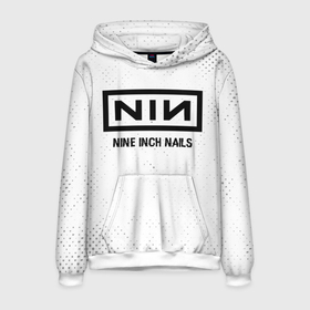 Мужская толстовка 3D с принтом Nine Inch Nails glitch на светлом фоне в Санкт-Петербурге, 100% полиэстер | двухслойный капюшон со шнурком для регулировки, мягкие манжеты на рукавах и по низу толстовки, спереди карман-кенгуру с мягким внутренним слоем. | 