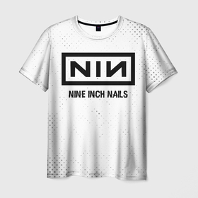 Мужская футболка 3D с принтом Nine Inch Nails glitch на светлом фоне в Екатеринбурге, 100% полиэфир | прямой крой, круглый вырез горловины, длина до линии бедер | 
