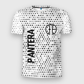 Мужская футболка 3D Slim с принтом Pantera glitch на светлом фоне: надпись, символ в Екатеринбурге, 100% полиэстер с улучшенными характеристиками | приталенный силуэт, круглая горловина, широкие плечи, сужается к линии бедра | 