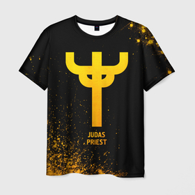 Мужская футболка 3D с принтом Judas Priest   gold gradient в Екатеринбурге, 100% полиэфир | прямой крой, круглый вырез горловины, длина до линии бедер | 