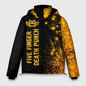 Мужская зимняя куртка 3D с принтом Five Finger Death Punch   gold gradient: по вертикали в Новосибирске, верх — 100% полиэстер; подкладка — 100% полиэстер; утеплитель — 100% полиэстер | длина ниже бедра, свободный силуэт Оверсайз. Есть воротник-стойка, отстегивающийся капюшон и ветрозащитная планка. 

Боковые карманы с листочкой на кнопках и внутренний карман на молнии. | 