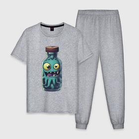 Мужская пижама хлопок с принтом Monster in Bottle: Grizzle в Курске, 100% хлопок | брюки и футболка прямого кроя, без карманов, на брюках мягкая резинка на поясе и по низу штанин
 | Тематика изображения на принте: 