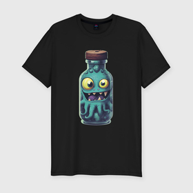 Мужская футболка хлопок Slim с принтом Monster in Bottle: Grizzle в Петрозаводске, 92% хлопок, 8% лайкра | приталенный силуэт, круглый вырез ворота, длина до линии бедра, короткий рукав | 