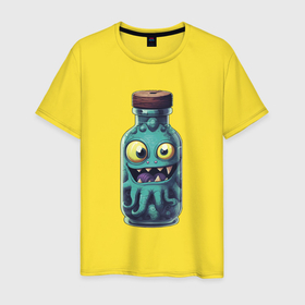 Мужская футболка хлопок с принтом Monster in Bottle: Grizzle в Курске, 100% хлопок | прямой крой, круглый вырез горловины, длина до линии бедер, слегка спущенное плечо. | Тематика изображения на принте: 