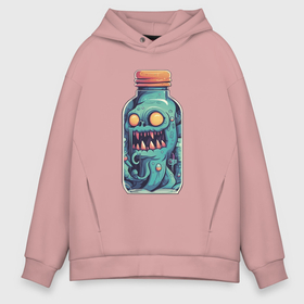 Мужское худи Oversize хлопок с принтом Monster in Bottle: Hissandra в Петрозаводске, френч-терри — 70% хлопок, 30% полиэстер. Мягкий теплый начес внутри —100% хлопок | боковые карманы, эластичные манжеты и нижняя кромка, капюшон на магнитной кнопке | 