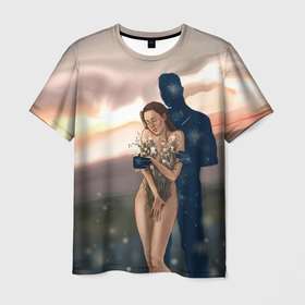 Мужская футболка 3D с принтом Девушка в объятиях любимого , 100% полиэфир | прямой крой, круглый вырез горловины, длина до линии бедер | 
