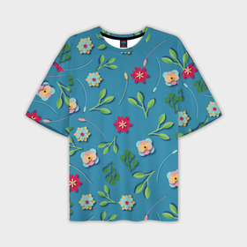 Мужская футболка oversize 3D с принтом Цветы и зеленые веточки в Курске,  |  | Тематика изображения на принте: 